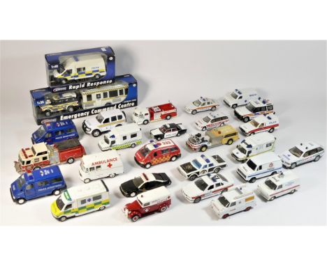 A collection of modern die cast emergency service vehicles to include, Lledo, Corgi, Siku, E-One and others 