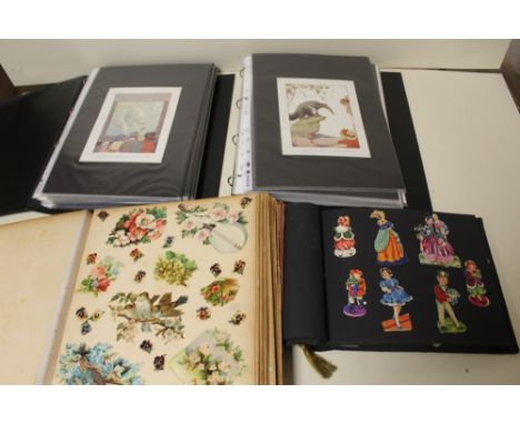 TWO VINTAGE SCRAP BOOKS, TOGETHER WITH TWO FOLDERS OF CHILDRENS BOOK ILLUSTRATION PRINTS (4)