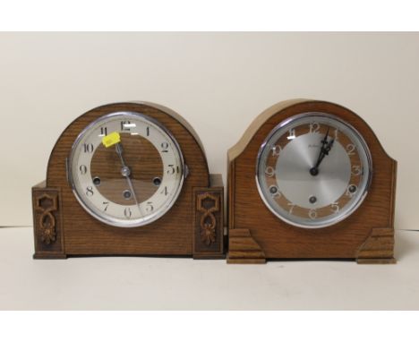 TWO VINTAGE OAK MANTLE CLOCKS 