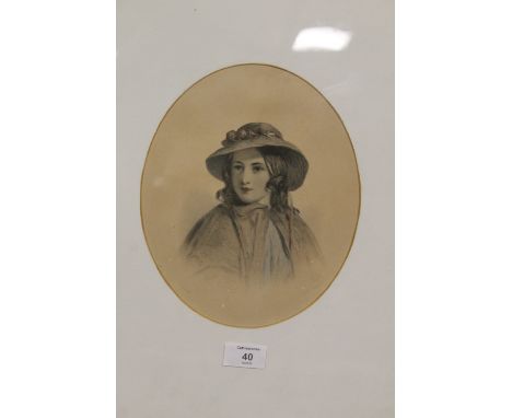 A PORTRAIT STUDY ENGRAVING OF A LADY IN A HAT IN IVY LEAF CORNERED GILT FRAME 24CM X 20CM 