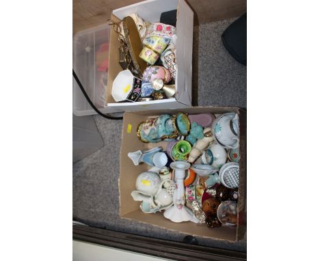 TWO BOXES OF ASSORTED CERAMICS TO INCLUDE TRINKET POTS 