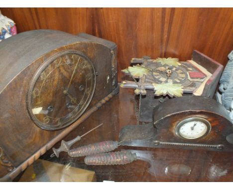 TWO VINTAGE MANTLE CLOCKS TOGETHER WITH A CUCKOO CLOCK (3)