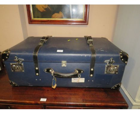 A VINTAGE BLUE PACKING TRUNK