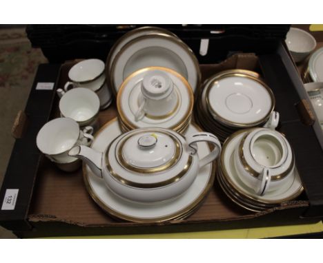 A TRAY OF AYNSLEY ODYSSEY GILDED CHINA TO INCLUDE A TEAPOT, TRIOS ETC.