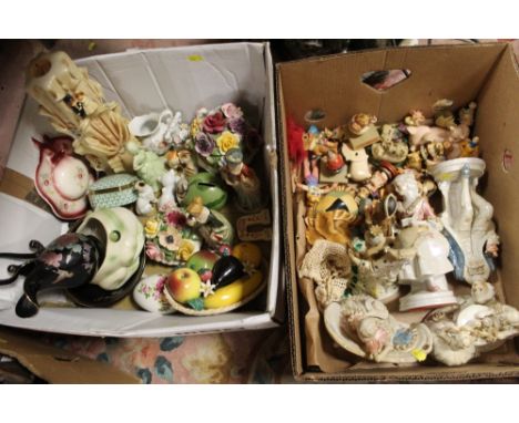 TWO TRAYS OF ASSORTED CERAMIC FIGURES ETC. TO INCLUDE A SMALL QUANTITY OF TOYS  