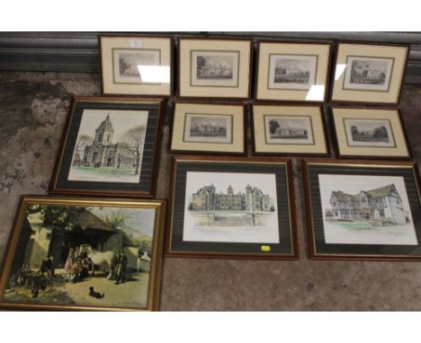 A COLLECTION OF ENGRAVINGS AND PRINTS OF BUILDINGS TO INCLUDE BIRMINGHAM INTEREST, TOGETHER WITH A VERNON WARD PRINT  