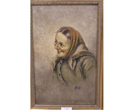 A GILT FRAMED OIL ON CANVAS LAID ON BOARD PORTRAIT STUDY OF A LADY SIGNED LOWER RIGHT 