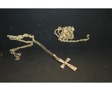 A 9CT GOLD CROSS PENDANT ON 9 CARAT GOLD CHAIN APPROX WEIGHT -9.8G 