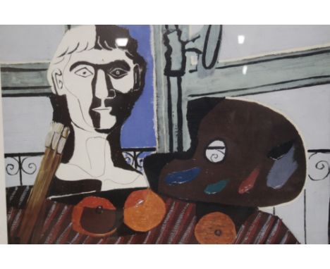 A FRAMED AND GLAZED PICASSO PRINT ENTITLED BUST AND PALETTE 1925 55CM X 64CM 