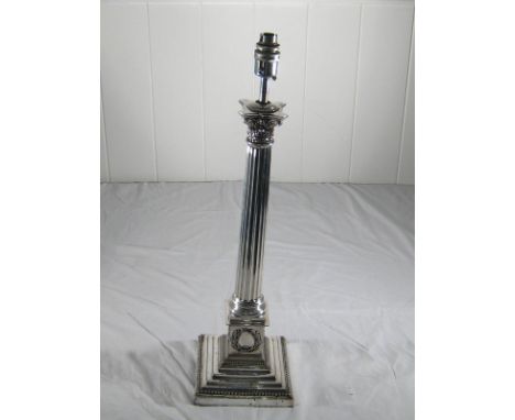 A large and impressive plated Corinthian column table lamp on stepped square base with beaded edge, circa 1930 . 17cm. square