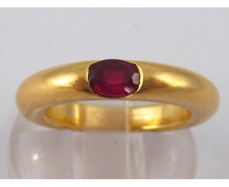 Cartier . A French hallmarked 18 carat gold ruby ring by Cartier, signed Cartier and numbered E67517, circa 1992, size L, 9.6