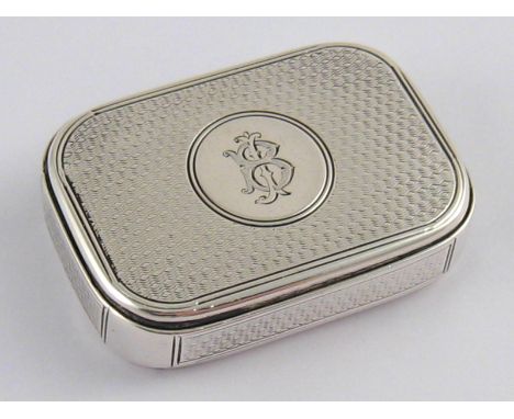 A very fine Victorian silver vesta case, the rectangular case with rounded corners and engine turned faces, opening by secret