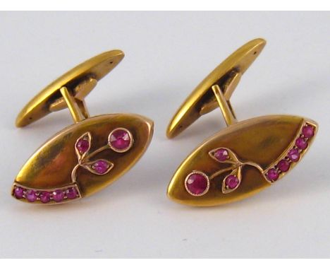 A pair of antique Russian cufflinks, pre revolution marks for 56 standard (approx 14 carat) gold, approx 2cm long, 5.6 gms.
