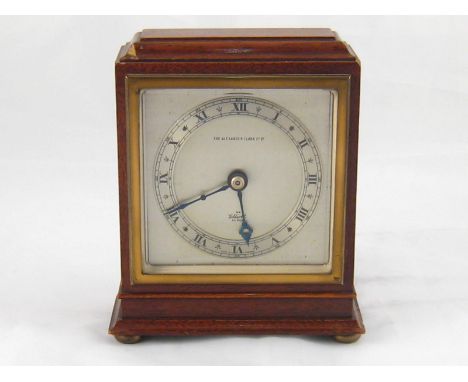 A square mahogany mantel clock on pad feet in the 1930s style with eight day key wind Elliott  movement for The Alexander Cla