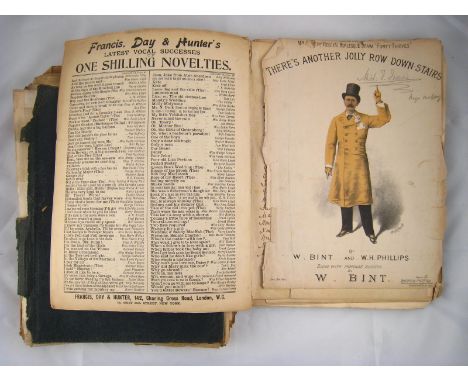 An extensive collection of Victorian music hall music and lyrics in three  leather folders, including many by Stephen Foster,