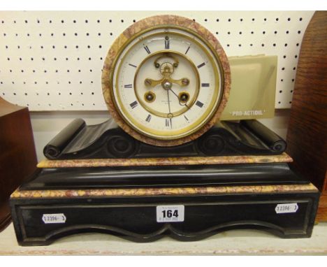 A French marble black and red, chiming mantle clock, Henry Marc, working order