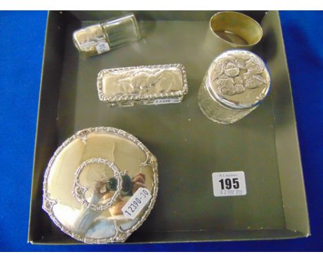 Five pieces of  early 20th century hallmarked Silver; napkin ring, dress jewellery box etc.