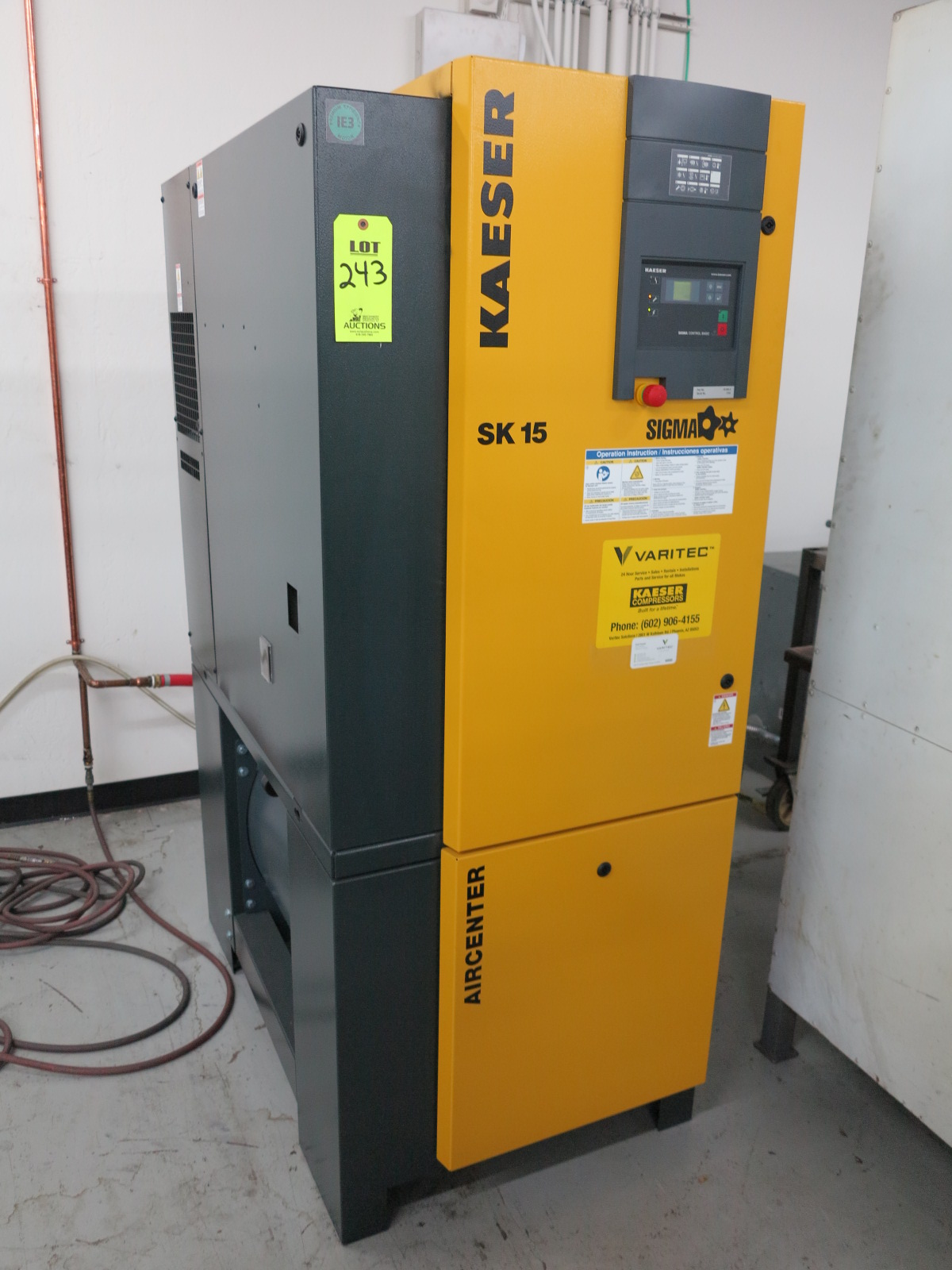 2016 KAESER SK 15 ROTARY SCREW TYPE AIR COMPRESSOR, 15 HP, AIR DRYER, S