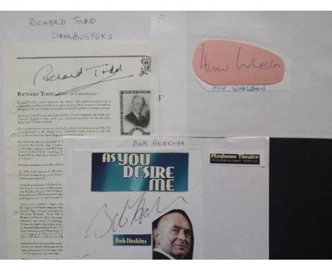 THEATRE, signed selection, inc. white cards, photos, album pages etc; Richard Todd, Stanley Baker, Bob Hoskins, Jane Asher, D