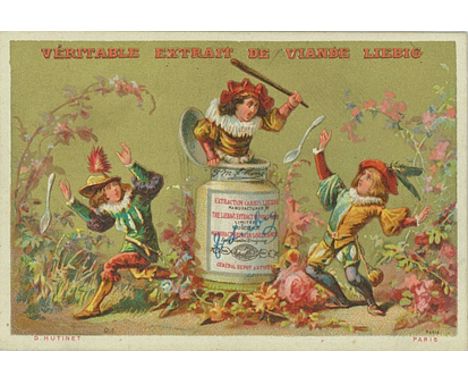 LIEBIG, Scenes in Old German Costumes, complete S.96, French, FL stamp (3) and small scuff to backs, about G to VG, 10