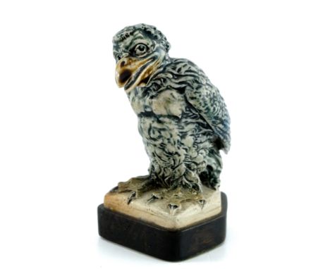 Robert Wallace Martin for Martin Brothers, a miniature stoneware Barrister bird sculpture, 1913, modelled in a characterful p