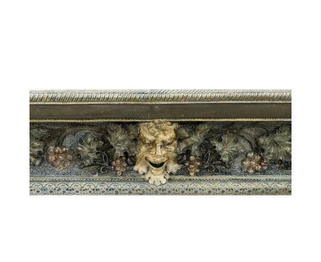 Robert Wallace Martin for Martin Brothers, a stoneware mantle shelf, circa 1890, cornice form, modelled in high relief with t