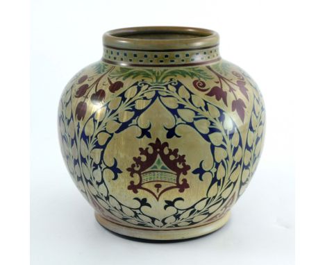 William S Mycock for Pilkington, a Royal Lancastrian lustre vase, 1925, ovoid shouldered form, painted with foliated heraldic