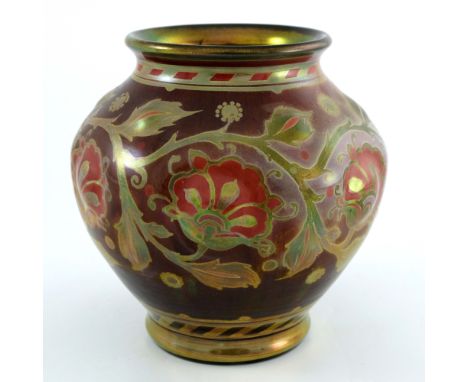 Richard Joyce for Pilkington, a Royal Lancastrian lustre vase, circa 1925, ovoid form with relief moulded dimples, painted wi