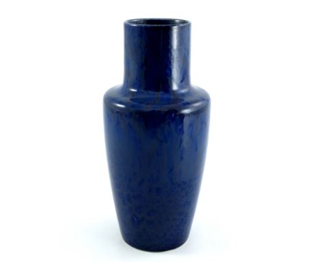 Ruskin Pottery, a Souffle vase, 1912, shouldered form, mottled blue with semi iridescent streaks, impressed marks, 24cm high