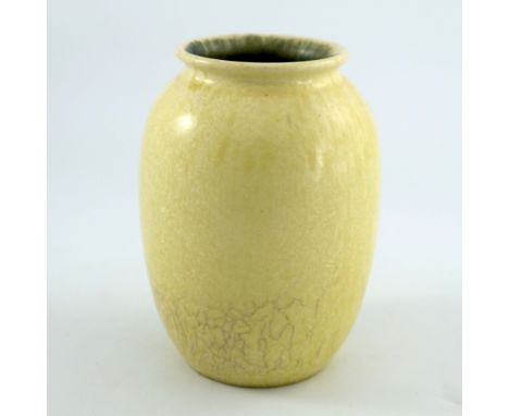 Ruskin Pottery, a Crystalline vase, circa 1932, ovoid shouldered form, mottled yellow glaze with fissured crystals and matt b