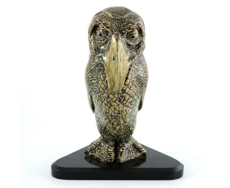 Robert Wallace Martin for Martin Brothers, a stoneware sculptural Judge bird jar, 1882, modelled in relief as a grotesque cha
