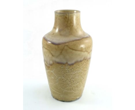 Ruskin Pottery, a High Fired vase, 1915, shouldered form, crackled cream flambe glaze with fissure effect, impressed marks, 2