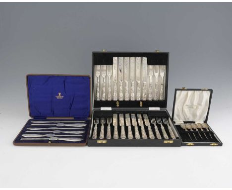 A cased Victorian silver canteen of cutlery, for twelve places, Henry Matthews, Birmingham 1894, together with a cased set of