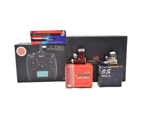 Two aero model aircraft engines, OS Max 32 F ABC glow engine; Irvine 46 ABC Mk IV glow engine, with JP Power torque series II