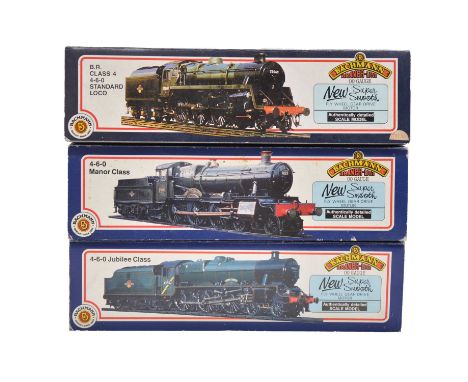 Bachmann OO gauge model railway steam locomotives and tenders, three including ref. 31-301 BR 4-6-0 Manor class 'Dinmore Mano