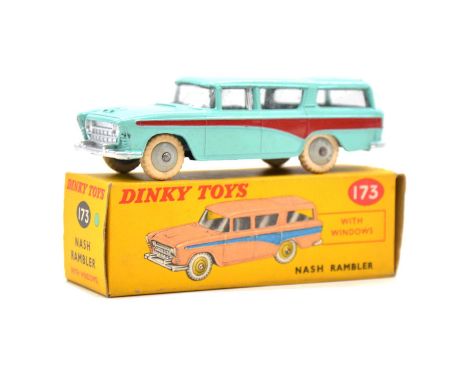 Dinky die-cast model vehicle, ref. 173 Nash Rambler, two tone cyan and red body, boxed