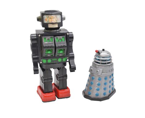 Two robot toys, including HK super moon explorer, missing back cover; Tomy Dalek toy, missing weapons (a.f.)Qty: 2