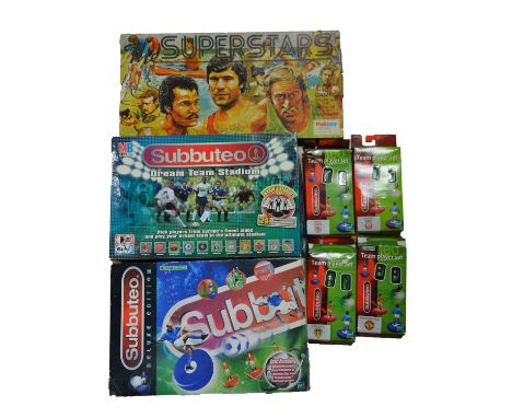 Sports tabletop games, three including Hasbro Subbuteo deluxe edition; MB Games Subbuteo Dream Team Stadium; Palitoys 'The Su