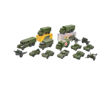Fifteen die-cast military models, Dinky, Britain and Lone Star, including Dinky ref. 621 3-ton army lorry, boxed; ref. 622 10