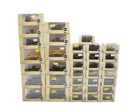 Oxford Military 1/76 scale die-cast model vehicles, thirty-five including ref. 76DSC002 Dingo scout car; ref. 76AEC009 RAF de