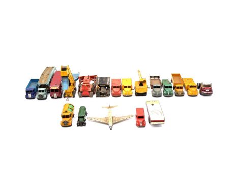 Dinky die-cast models, seventeen including ref. 771 International road signs, boxed; Trojan van, 'Esso' livery; ref. 25d petr