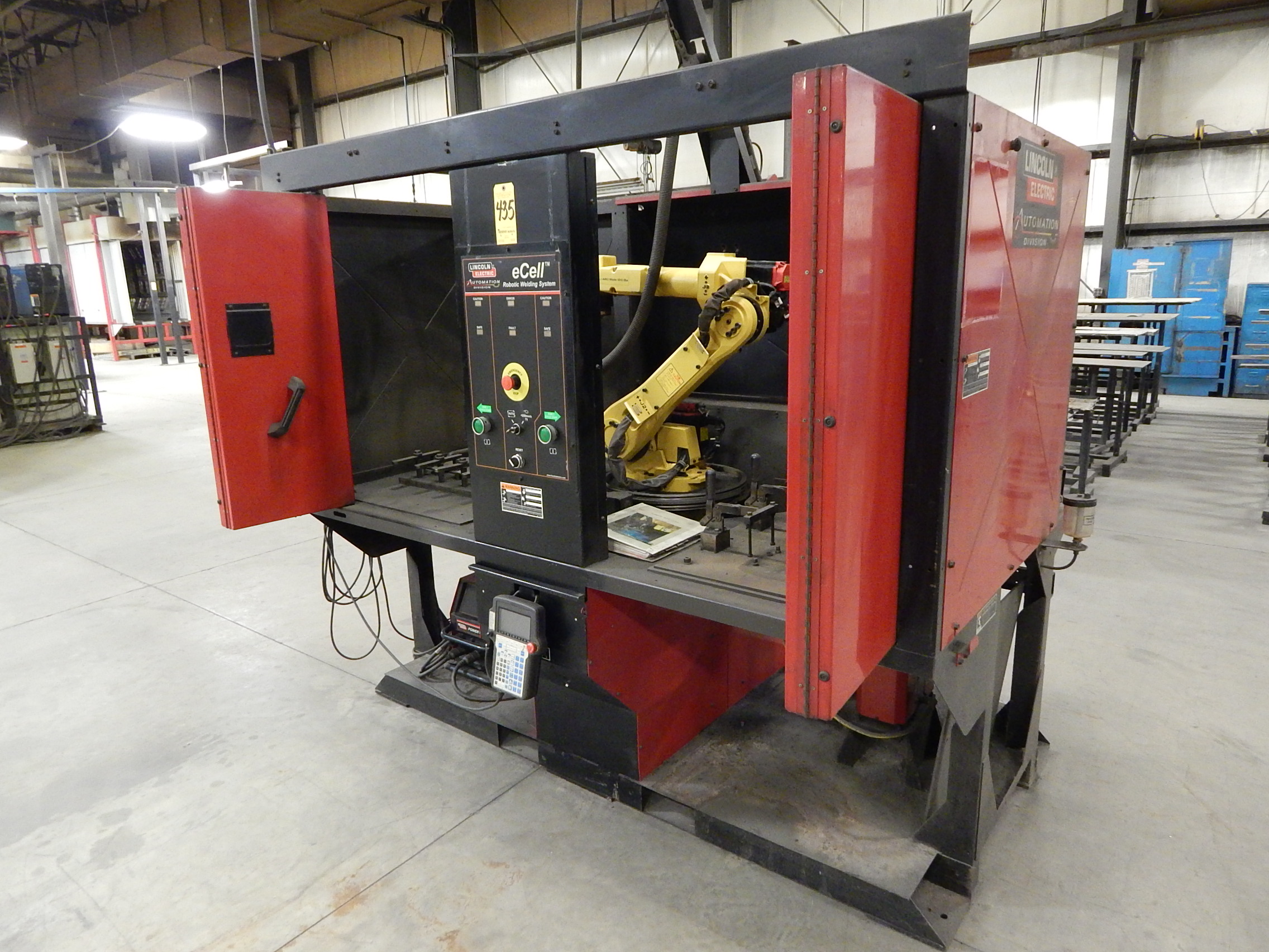 Lincoln E Cell Robotic Welding Cell 2 Position Enclosure With Fanuc Arc Mate 100i Be Robot And 3425