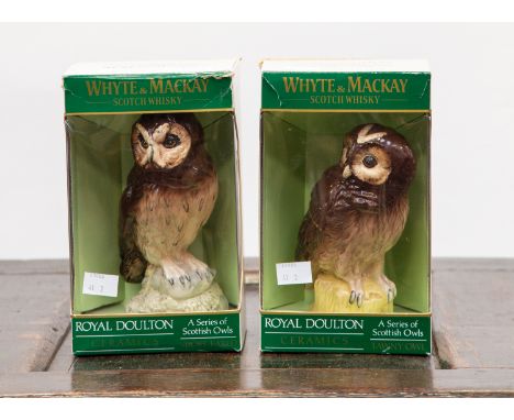 Royal Doulton series of Scottish Owls, Short Eared Owl and Tawny Owl both containing Whyte and Mackay Scotch Whisky, boxed (2