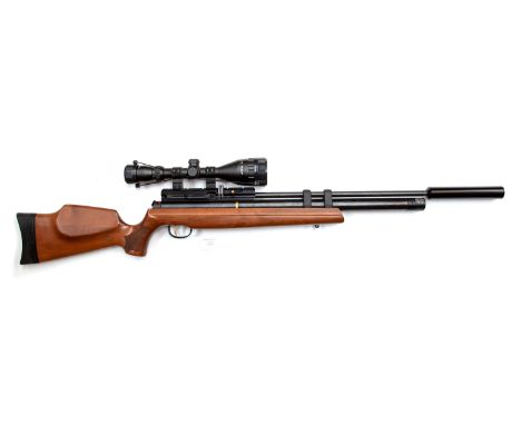 Hatsan model AT44-10 Turkish made pre charged air rifle. .22cal. Rotary magazine. Fitted with moderator and Nikko Sterling 3-
