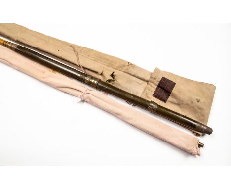 Angling interest: a pair of fishing rods one with dedicated brass ring engraved "Pike 34lbs, won by Fred Cass 18th Nov. 1931"