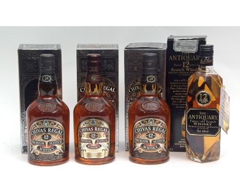 Chivas Regal 12 year old Premium Scotch Whisky, 70cl, 3 bottles, all boxed, The Antiquary 12 year old blended Scotch Whisky, 