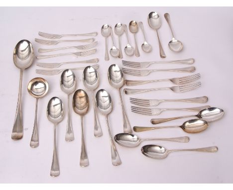 Late Victorian Hanoverian rat-tail pattern part flatware service for six, comprising six each table, dessert and tea spoons, 