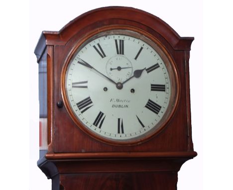 Mid-19th century mahogany cased Irish 8-day longcase clock, F Martin - Dublin, the arched hood to a round dial and moulded th