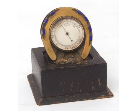 Unusual late 19th/early 20th century gilt, brass and enamelled aneroid barometer, the case of hinged folding form and constru