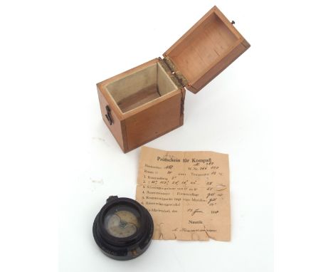 Mid-20th century German Naval submarine compass, the black finished circular case with screw in screw lugs and marked with a 